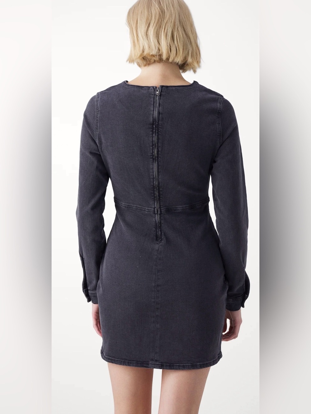 Noisy May NMPELLA Dark Charcoal Washed Denim Fitted Waist Mini Dress S - Picture 2 of 9